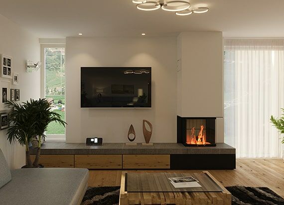 3-sided fireplace insert with bench extension